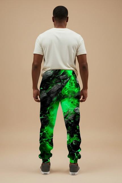 Pantalon Fluide Vert Éclatant Noir Imprimé Décontracté Homme - Molleton - vue 2