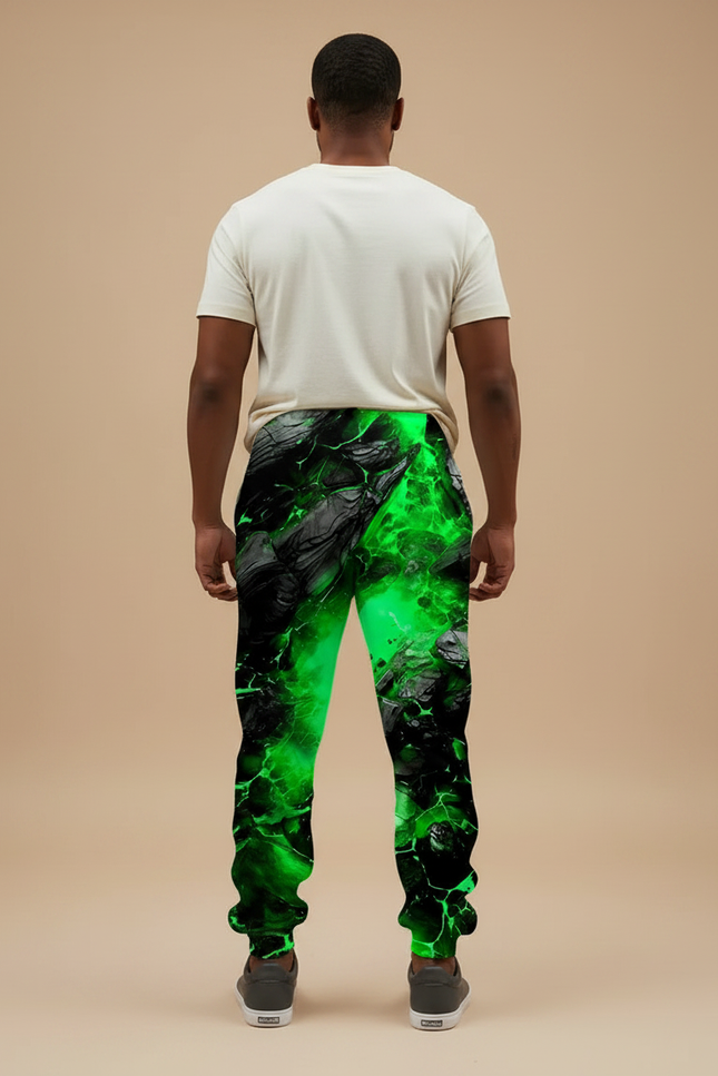 Pantalon Fluide Vert Éclatant Noir Imprimé Décontracté Homme - Molleton - vue 2