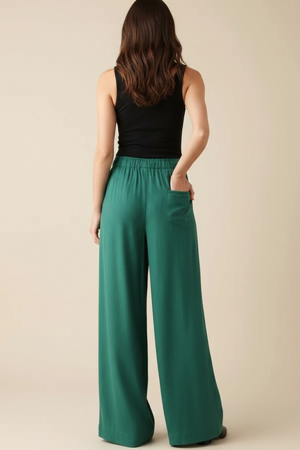 Pantalon Fluide Vert Ample Cordon Décontracté Femme - Viscose - vue 2