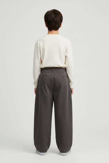 Pantalon Fluide Ample Gris Foncé Décontracté Garçon - Gabardine - vue 2