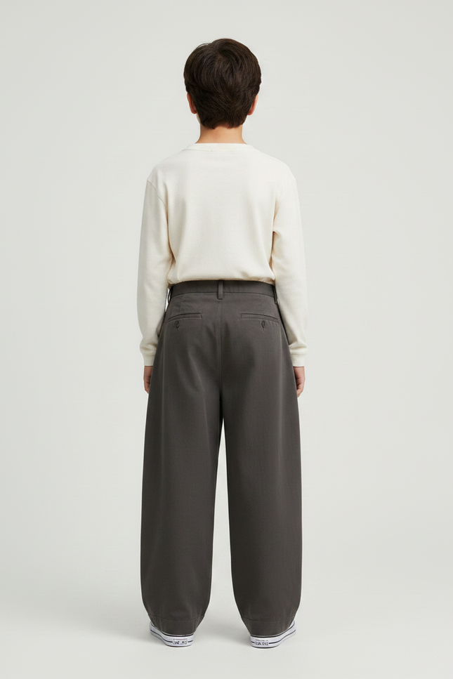 Pantalon Fluide Ample Gris Foncé Décontracté Garçon - Gabardine - vue 2
