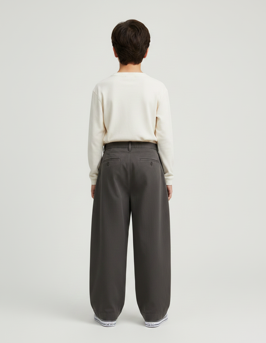 Pantalon Fluide Ample Gris Foncé Décontracté Garçon - Gabardine - vue 2
