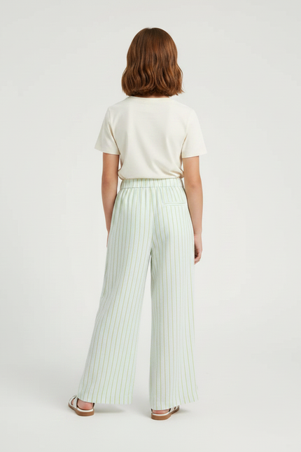 Pantalon Fluide Rayé Vert Ample Décontracté Coton - vue 2