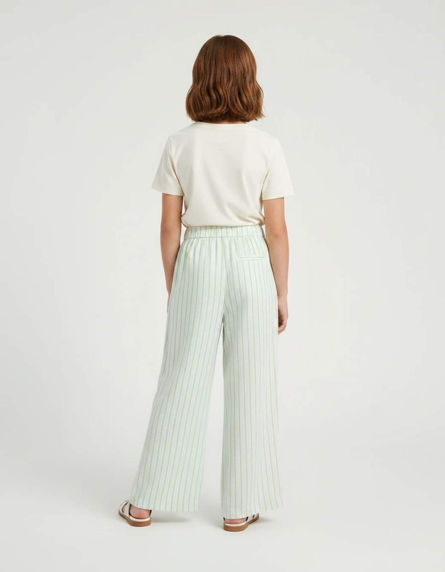 Pantalon Fluide Rayé Vert Ample Décontracté Coton - vue 2