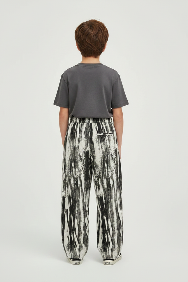 Pantalon Fluide Ample Imprimé Abstrait Noir Blanc Décontracté - Viscose - vue 2