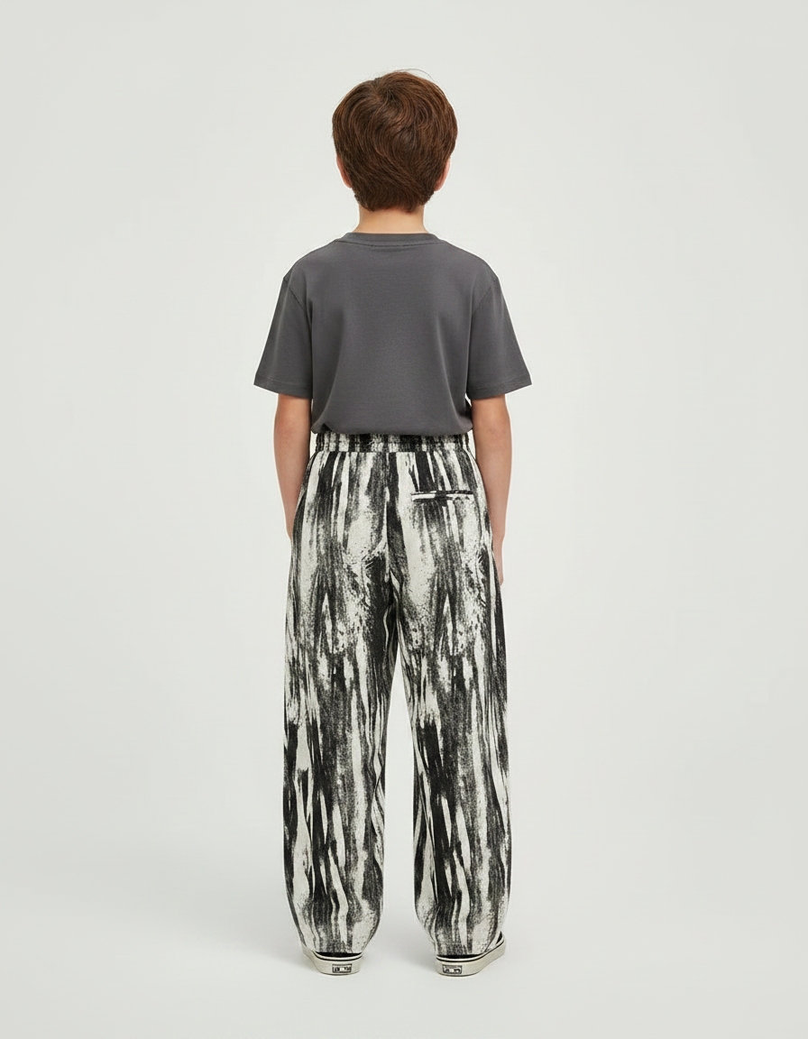 Pantalon Fluide Ample Imprimé Abstrait Noir Blanc Décontracté - Viscose - vue 2