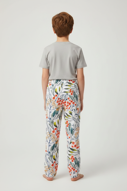 Pantalon Fluide Blanc Imprimé Floral Ample Confortable Enfant - Viscose - vue 2
