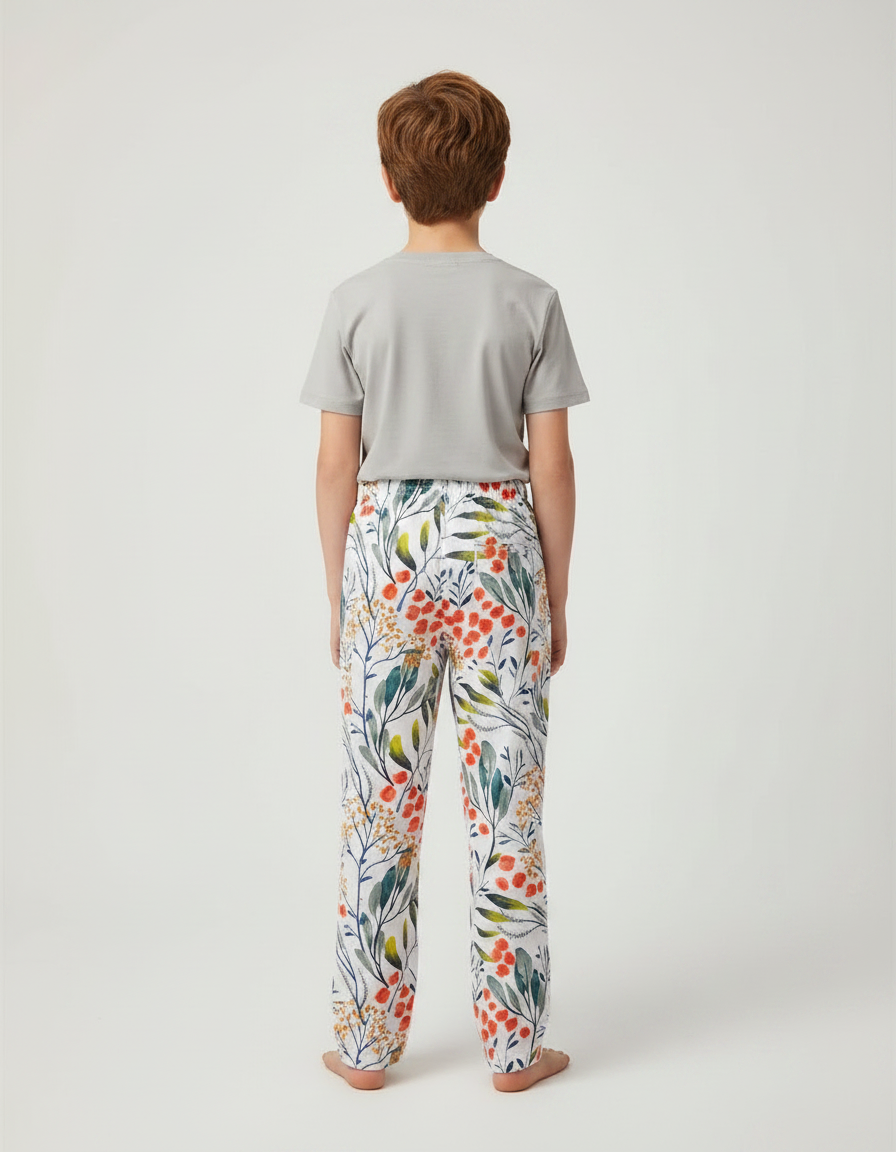 Pantalon Fluide Blanc Imprimé Floral Ample Confortable Enfant - Viscose - vue 2