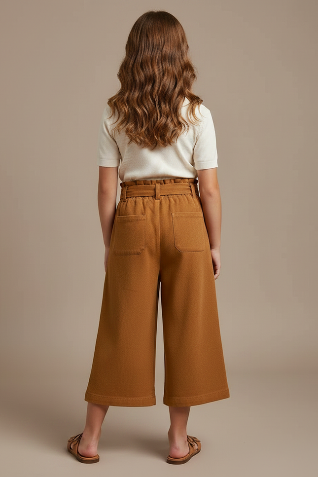 Pantalon Fluide Marron Coton Ample Taille Haute Fille - Molleton - vue 2