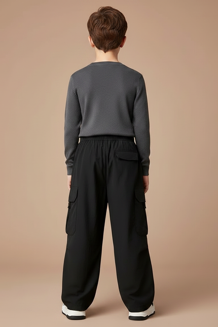 Pantalon Fluide Noir Cargo Ample Garçon Décontracté - Polyester - vue 2