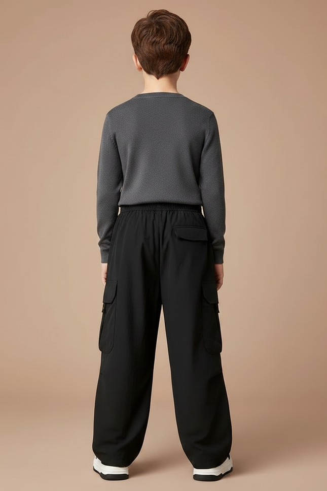 Pantalon Fluide Noir Cargo Ample Garçon Décontracté - Polyester - vue 2
