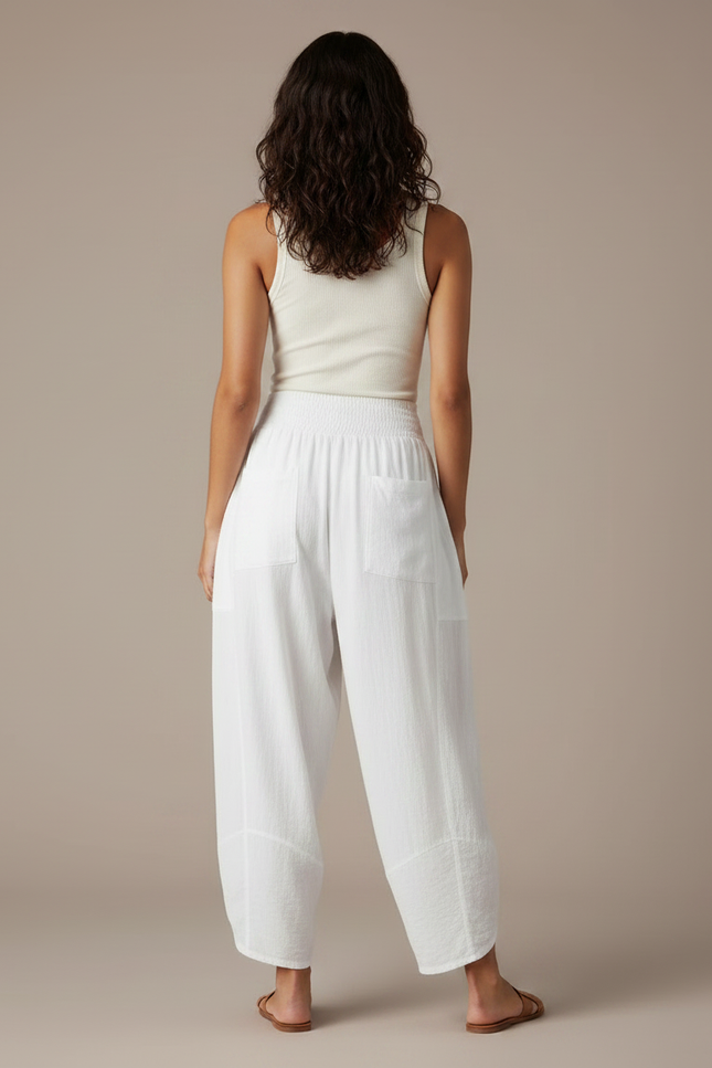 Pantalon Fluide Blanc Ample Coton Boho Confortable - vue 2