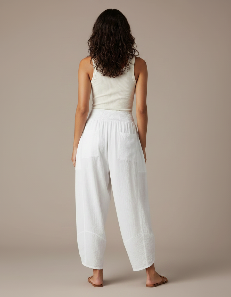 Pantalon Fluide Blanc Ample Coton Boho Confortable - vue 2