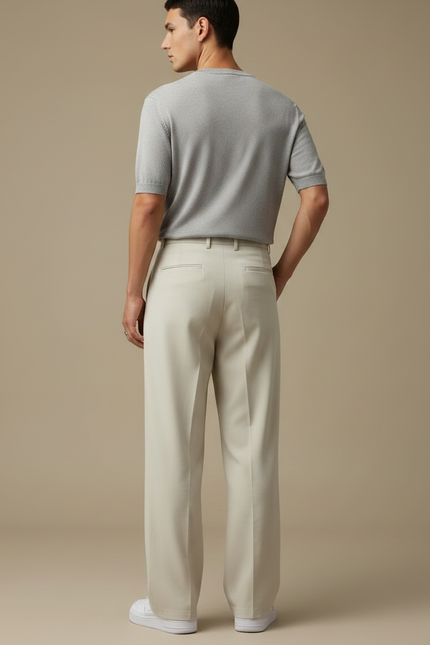 Pantalon Fluide Beige Large Plissé Élégant Homme - Polyester - vue 2