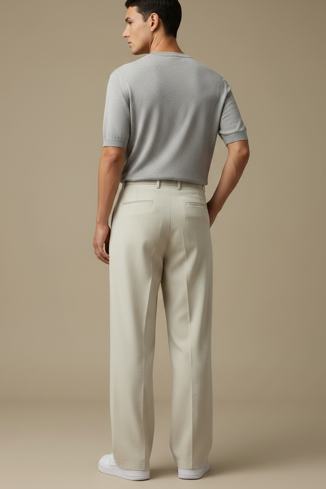 Pantalon Fluide Beige Large Plissé Élégant Homme - Polyester - vue 2