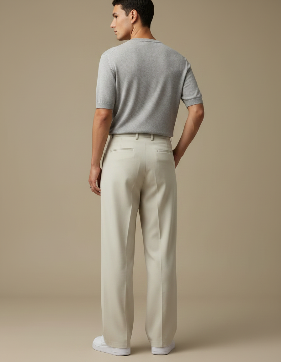 Pantalon Fluide Beige Large Plissé Élégant Homme - Polyester - vue 2