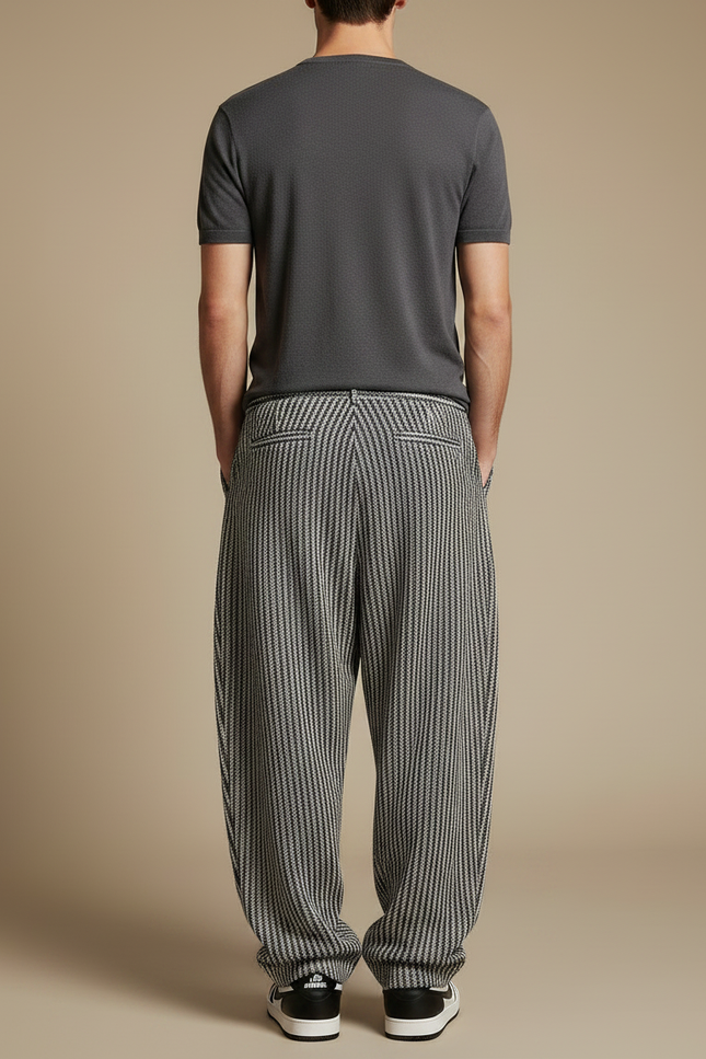 Pantalon Fluide Rayé Noir Et Blanc - Imprimé Maille - vue 2