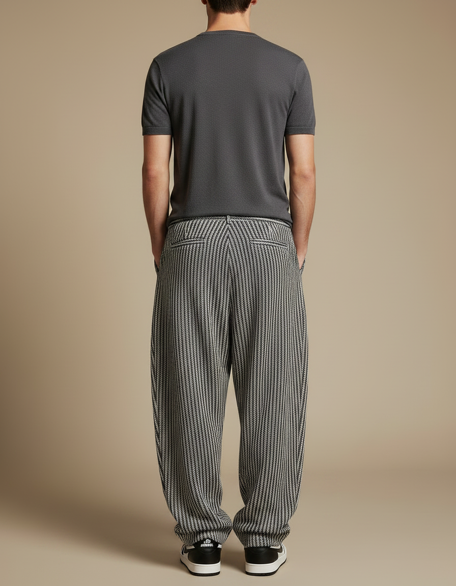 Pantalon Fluide Rayé Noir Et Blanc - Imprimé Maille - vue 2