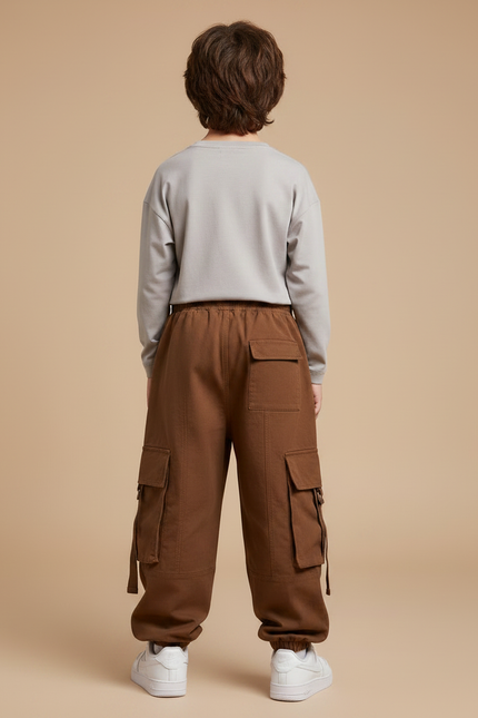 Pantalon Fluide Marron Ample Cargo Enfant Décontracté - Molleton - vue 2