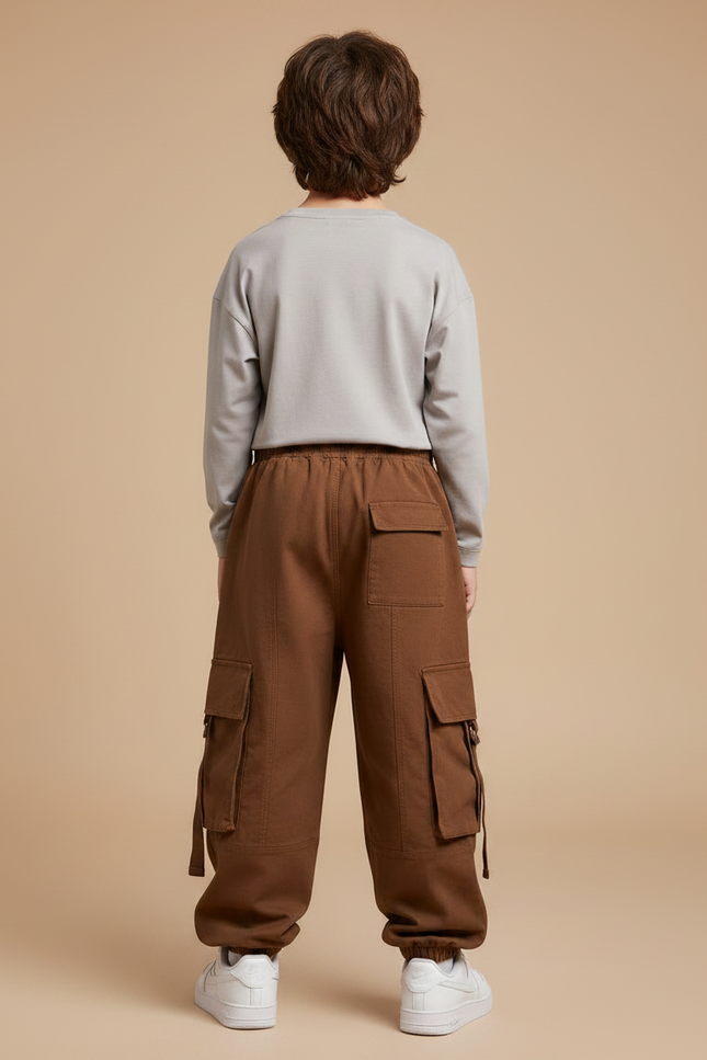 Pantalon Fluide Marron Ample Cargo Enfant Décontracté - Molleton - vue 2