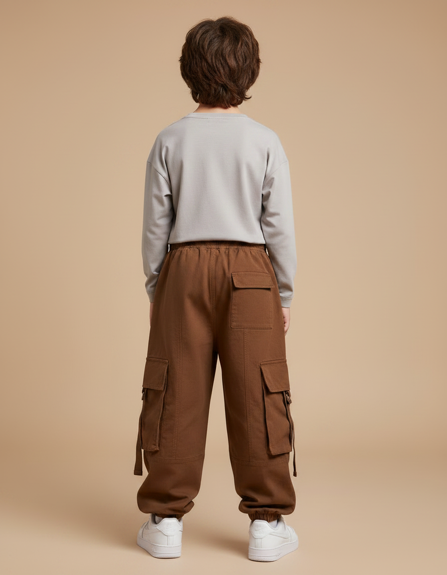 Pantalon Fluide Marron Ample Cargo Enfant Décontracté - Molleton - vue 2