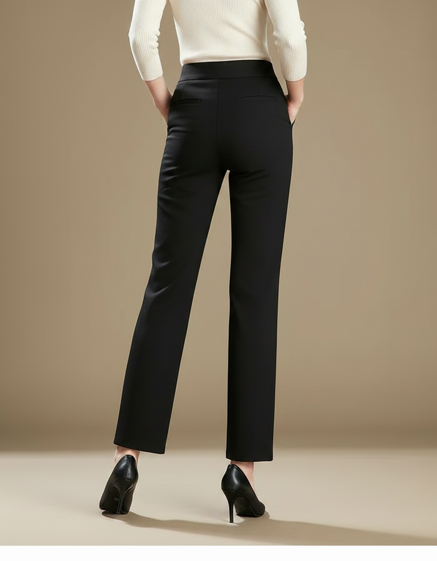 Pantalon Fluide Noir Ample Taille Haute Extensible Élégant - Polyester - vue 2