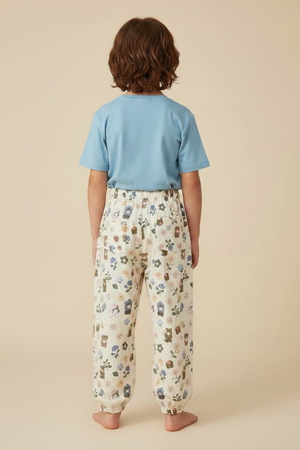 Pantalon Fluide Écru Ample Imprimé Fleuri Mignon - Beige Lin - vue 2