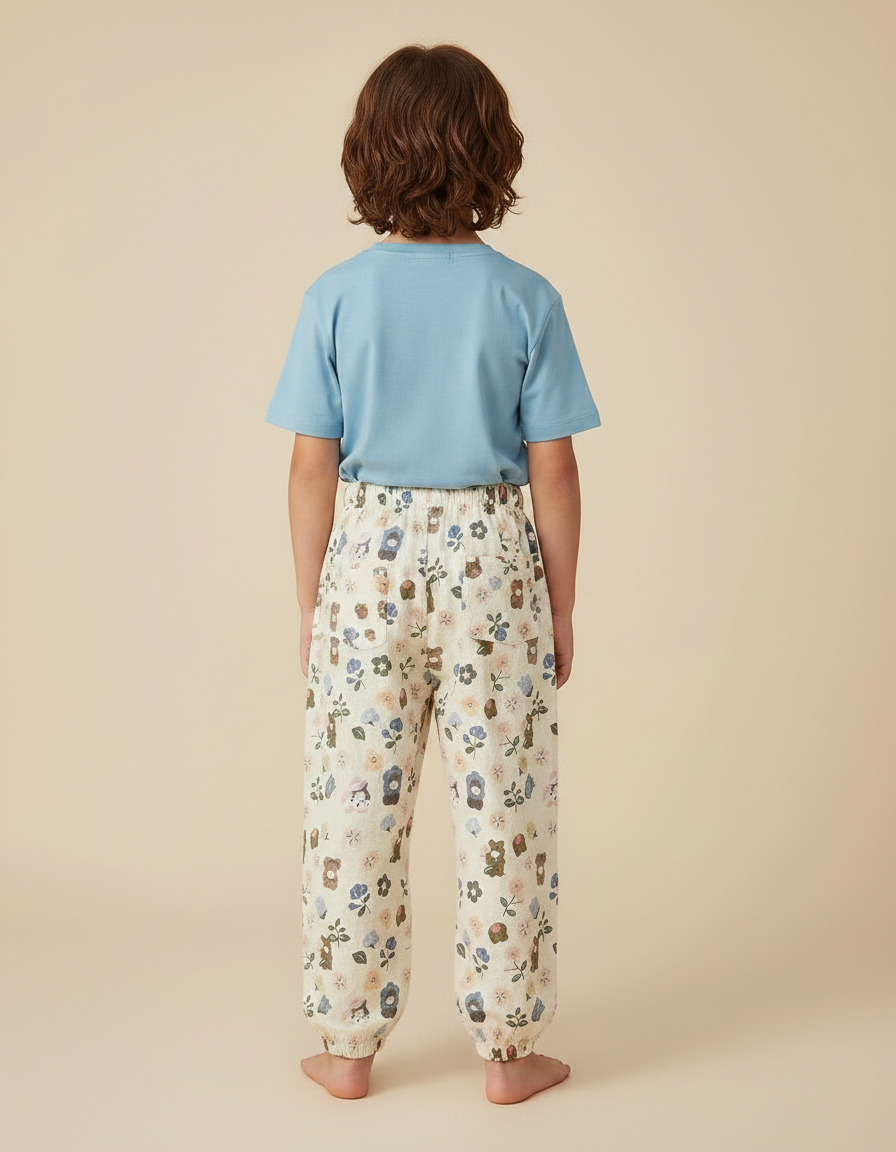 Pantalon Fluide Écru Ample Imprimé Fleuri Mignon - Beige Lin - vue 2