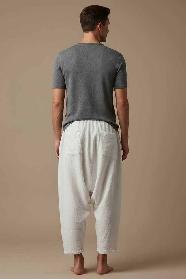 Pantalon Fluide Lin Ample Décontracté Homme Clair - Blanc - vue 2