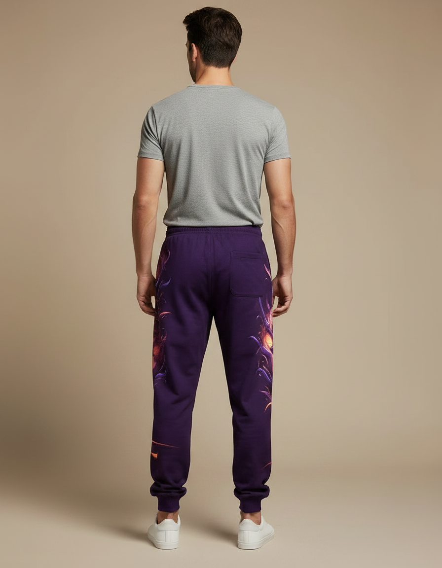 Pantalon Fluide Violet Crâne Enflammé Ample Décontracté Homme - Molleton - vue 2