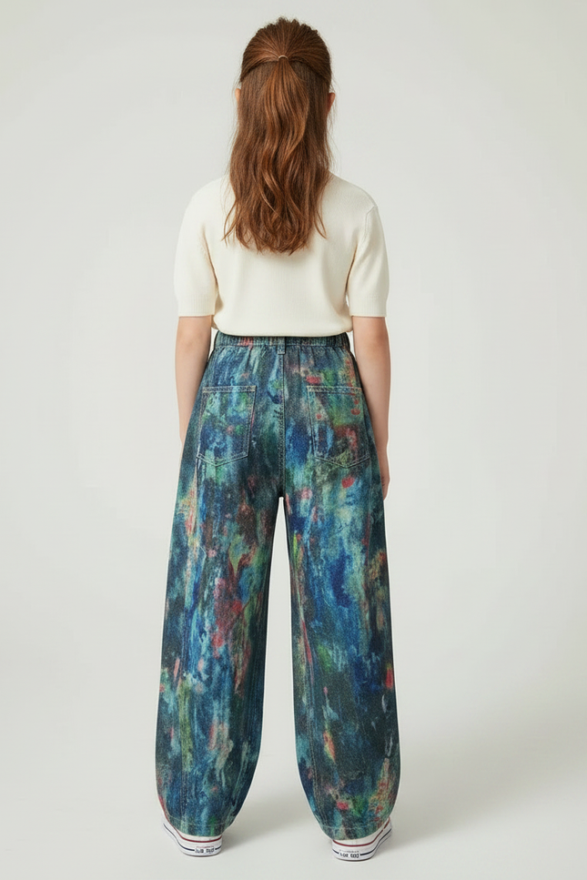 Pantalon Fluide Imprimé Abstrait Ample Décontracté Enfant - Multicolore Jean - vue 2