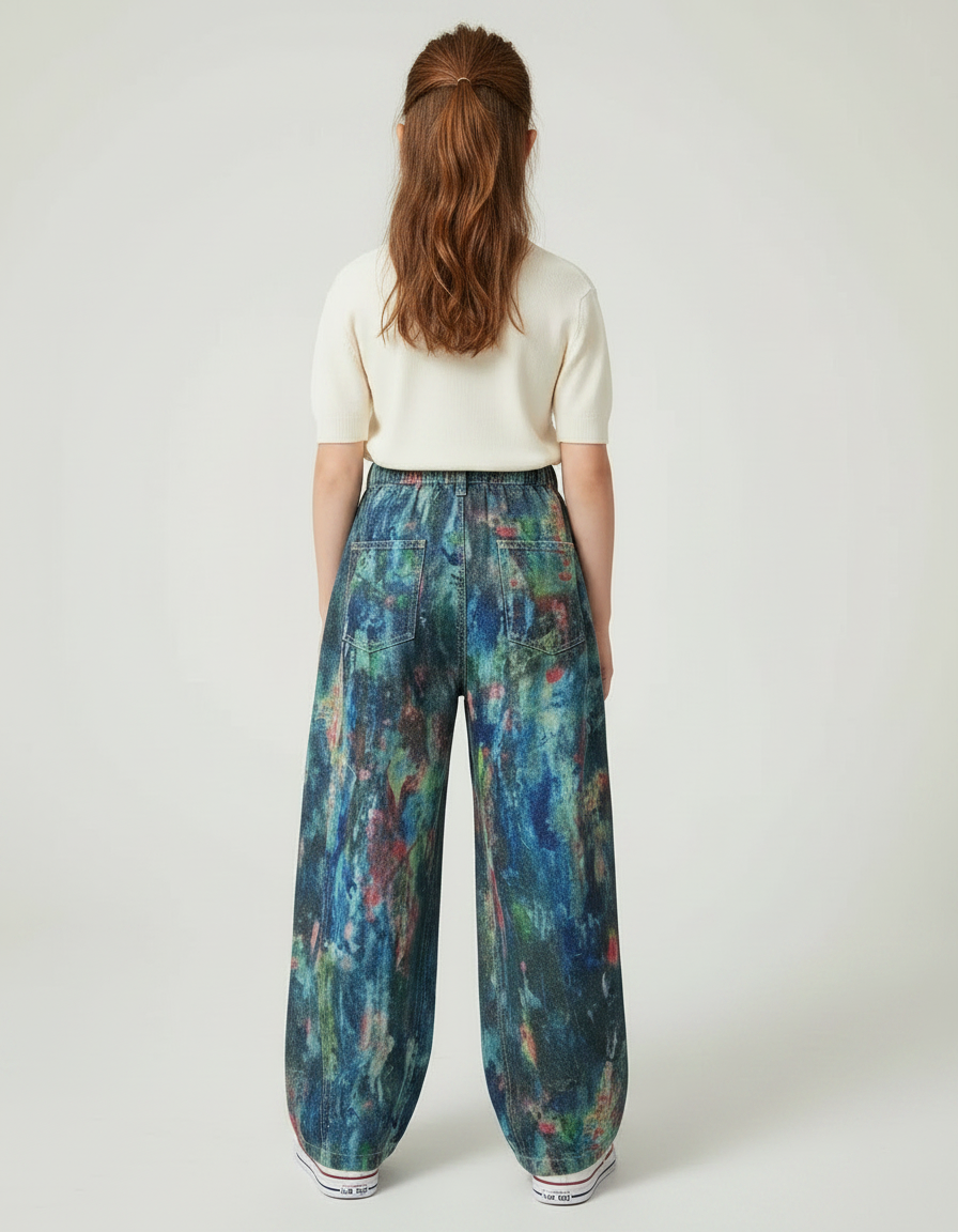 Pantalon Fluide Imprimé Abstrait Ample Décontracté Enfant - Multicolore Jean - vue 2