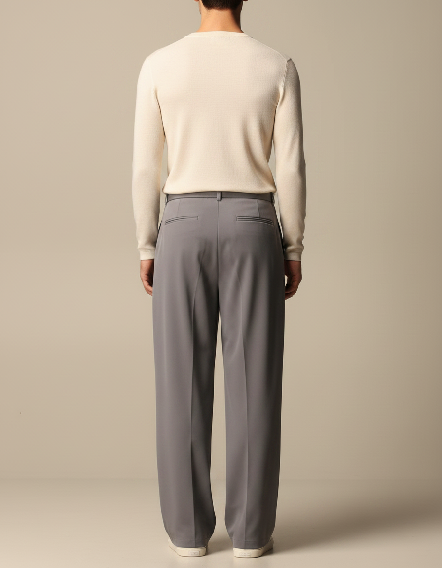 Pantalon Fluide Gris Ample Élégant Homme - Polyester - vue 2