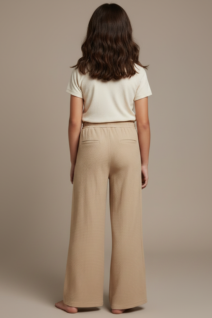 Pantalon Fluide Beige Côtelé Ample Décontracté Cordon - Cordé - vue 2