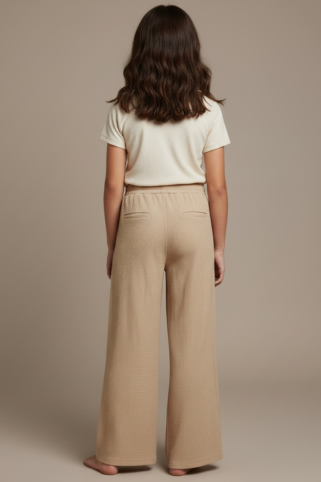 Pantalon Fluide Beige Côtelé Ample Décontracté Cordon - Cordé - vue 2