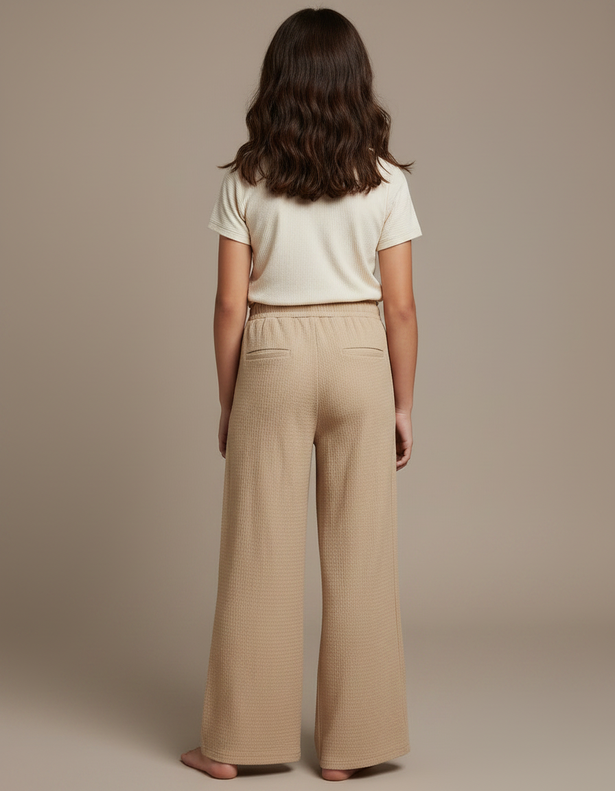Pantalon Fluide Beige Côtelé Ample Décontracté Cordon - Cordé - vue 2