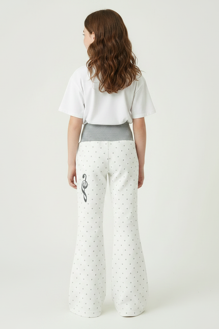Pantalon Fluide Blanc Pois Évasé Enfant - Molleton - vue 2