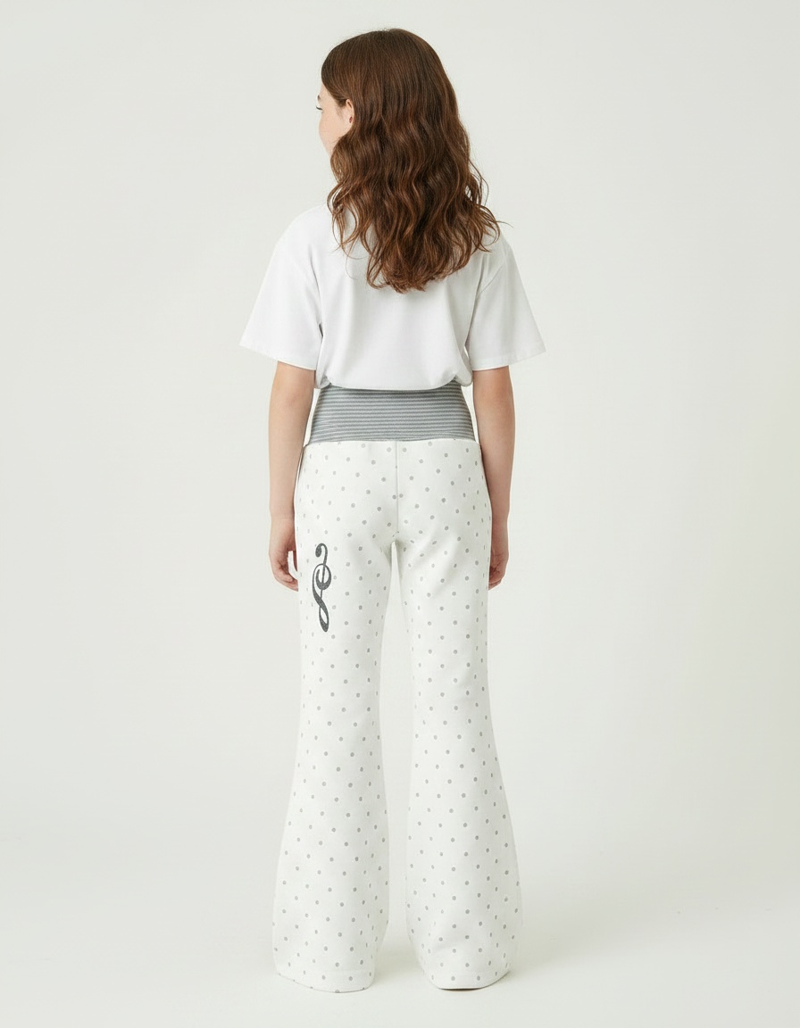 Pantalon Fluide Blanc Pois Évasé Enfant - Molleton - vue 2