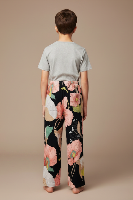 Pantalon Fluide Noir Floral Ample Viscose Enfant - Multicolore - vue 2