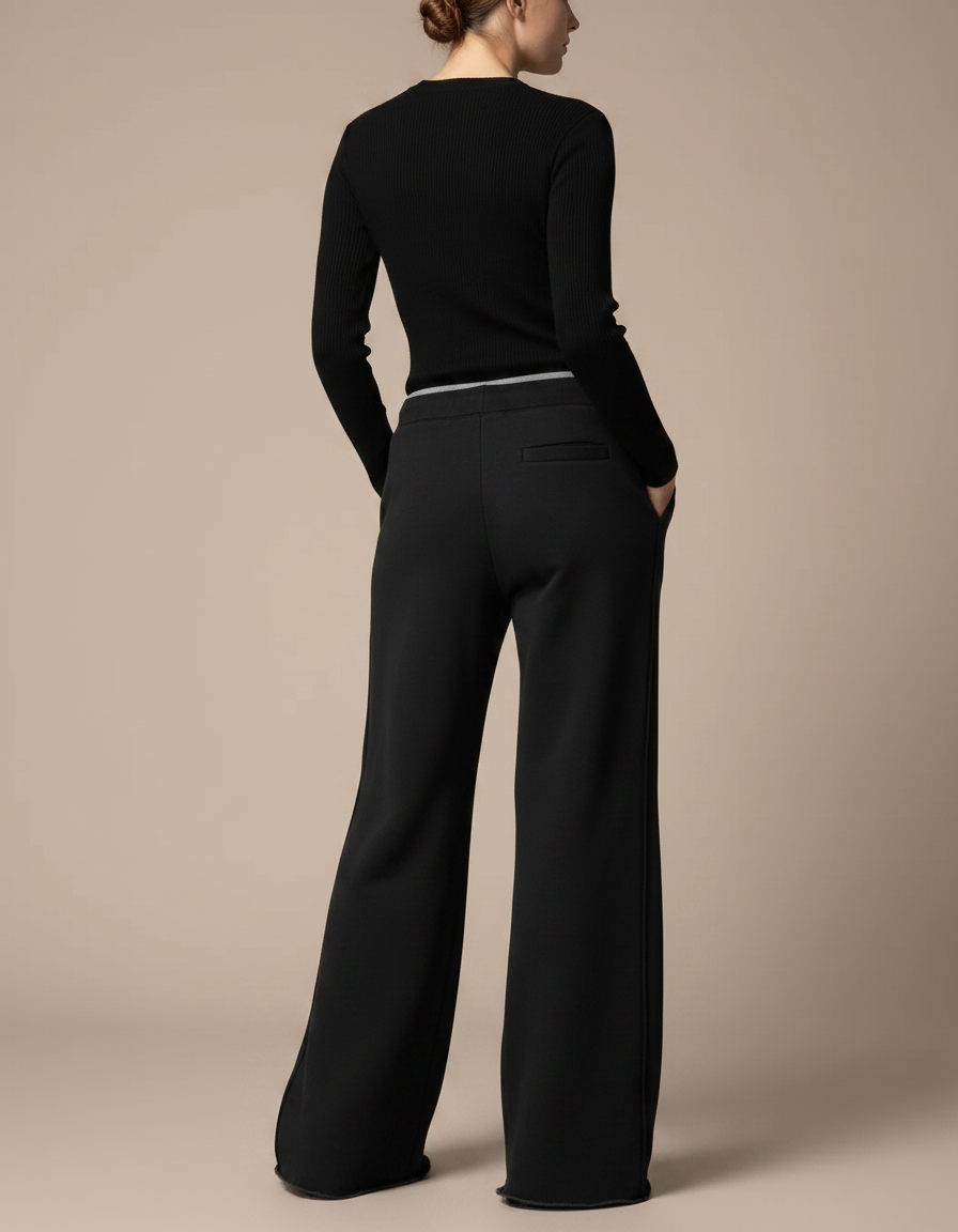 Pantalon Fluide Noir Ample Cordon Taille Élastique - Molleton - vue 2