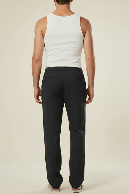 Pantalon Fluide Lin Noir - vue 2