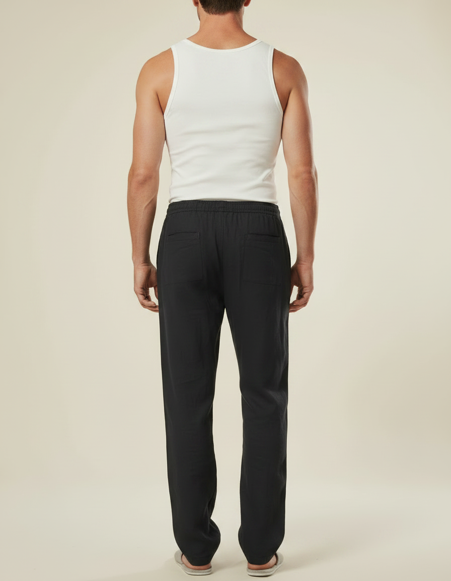 Pantalon Fluide Lin Noir - vue 2