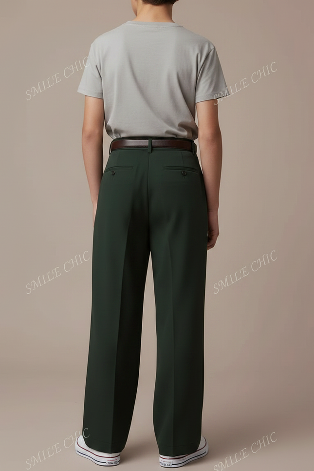 Pantalon Fluide Vert Ample Plissé Confortable Décontracté - Polyester - vue 2