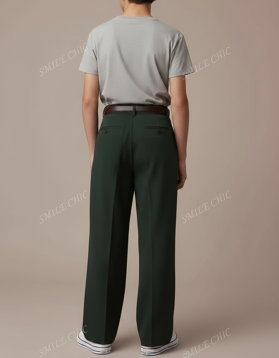 Pantalon Fluide Vert Ample Plissé Confortable Décontracté - Polyester - vue 2