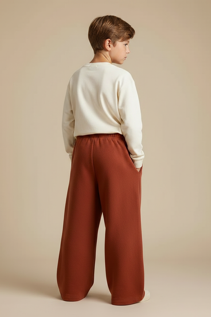 Pantalon Fluide Marron Ample Décontracté Enfant Coton - Molleton - vue 2