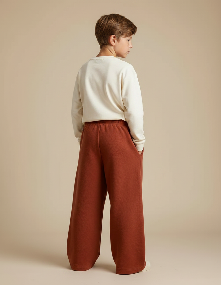Pantalon Fluide Marron Ample Décontracté Enfant Coton - Molleton - vue 2