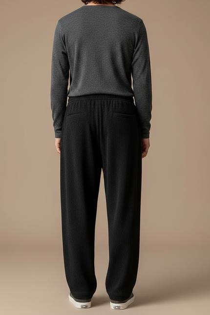 Pantalon Fluide Homme Noir Coupe Ample Crêpe - Maille - vue 2