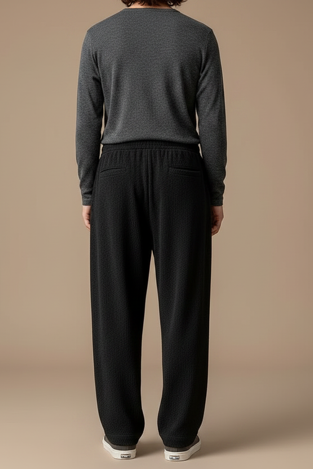 Pantalon Fluide Homme Noir Coupe Ample Crêpe - Maille - vue 2