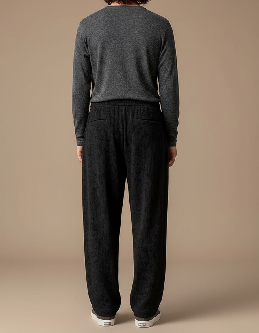 Pantalon Fluide Homme Noir Coupe Ample Crêpe - Maille - vue 2