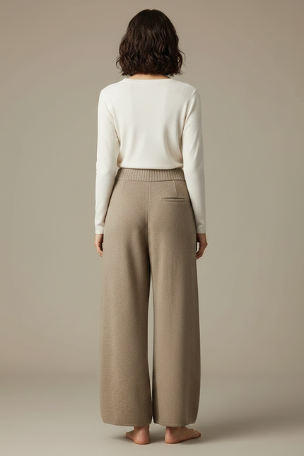 Pantalon Fluide Laine Tricoté Ample Beige Confortable Hiver - vue 2